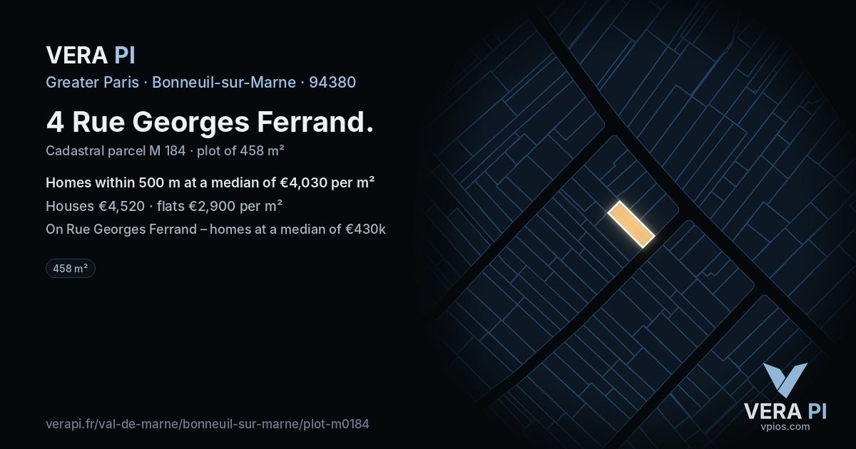 4 Rue Georges Ferrand, Bonneuil-sur-Marne at night – the plot lit, the parcels around coloured by the prices near them