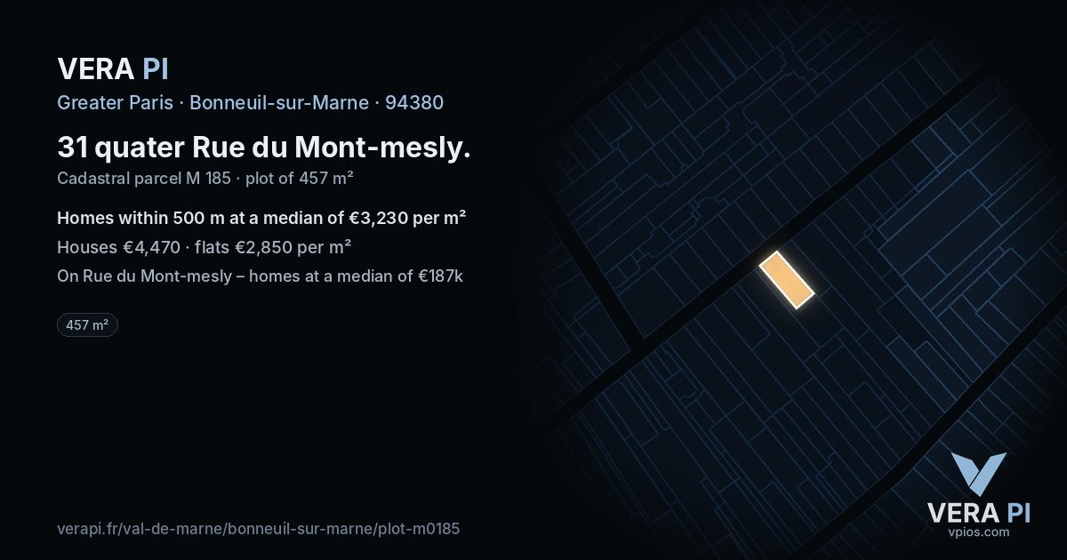31 quater Rue du Mont-mesly, Bonneuil-sur-Marne at night – the plot lit, the parcels around coloured by the prices near them