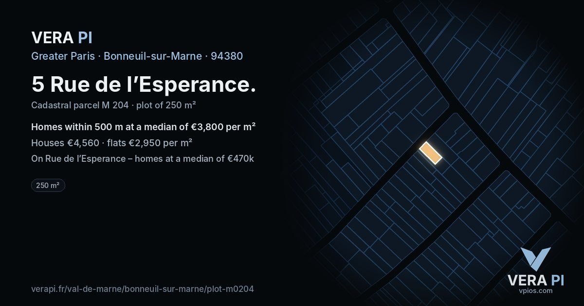 5 Rue de l’Esperance, Bonneuil-sur-Marne at night – the plot lit, the parcels around coloured by the prices near them