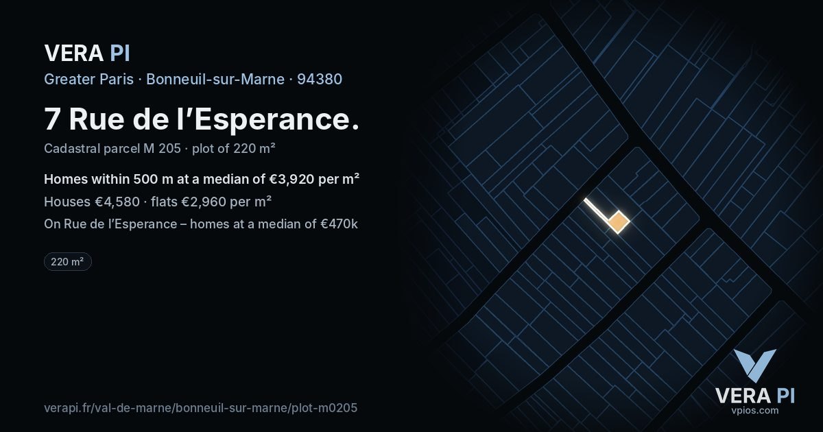 7 Rue de l’Esperance, Bonneuil-sur-Marne at night – the plot lit, the parcels around coloured by the prices near them
