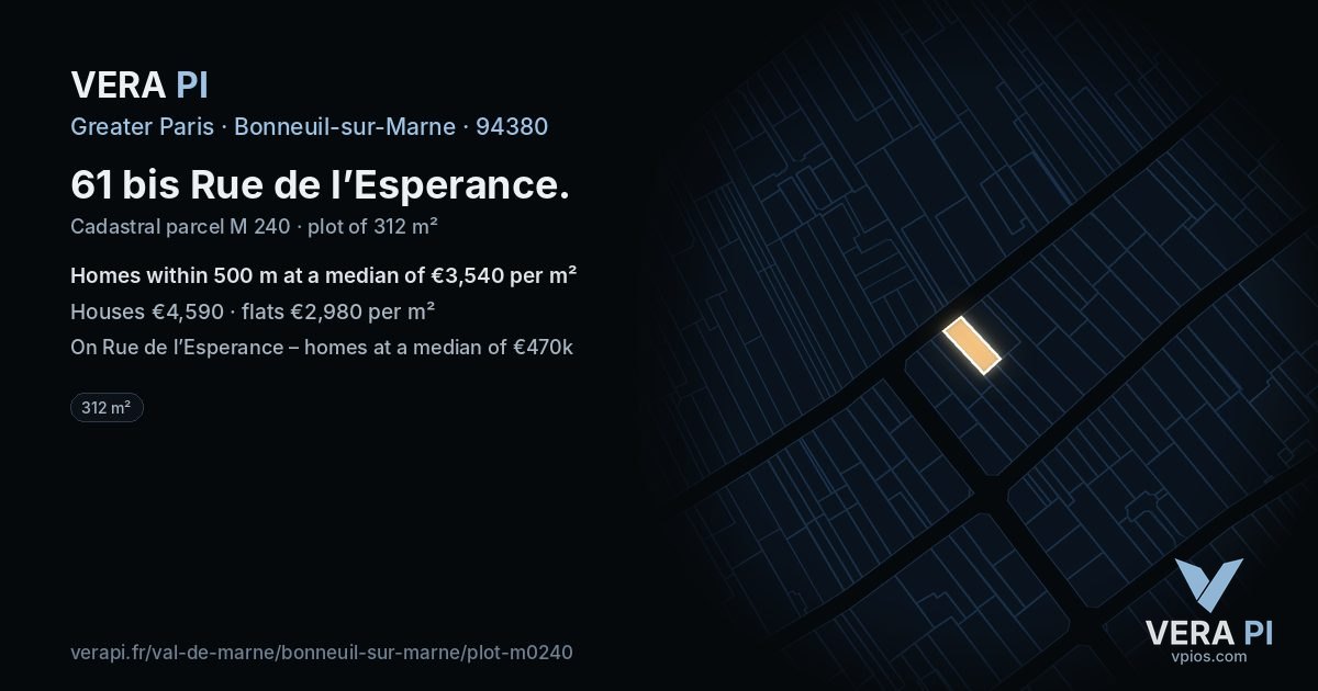 61 bis Rue de l’Esperance, Bonneuil-sur-Marne at night – the plot lit, the parcels around coloured by the prices near them