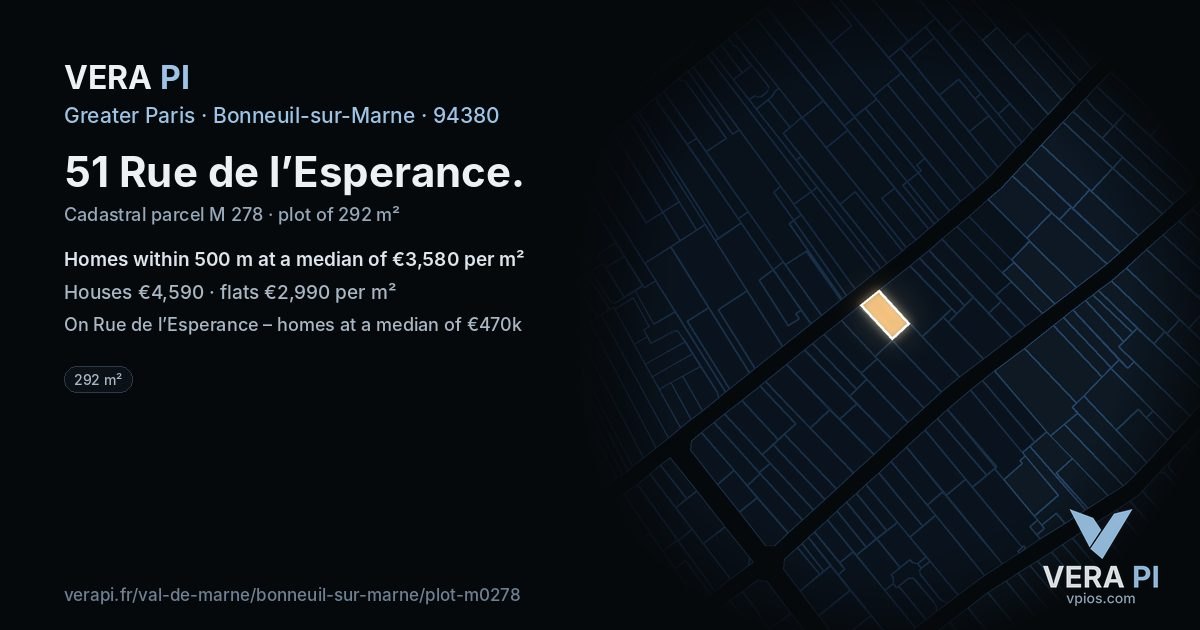 51 Rue de l’Esperance, Bonneuil-sur-Marne at night – the plot lit, the parcels around coloured by the prices near them