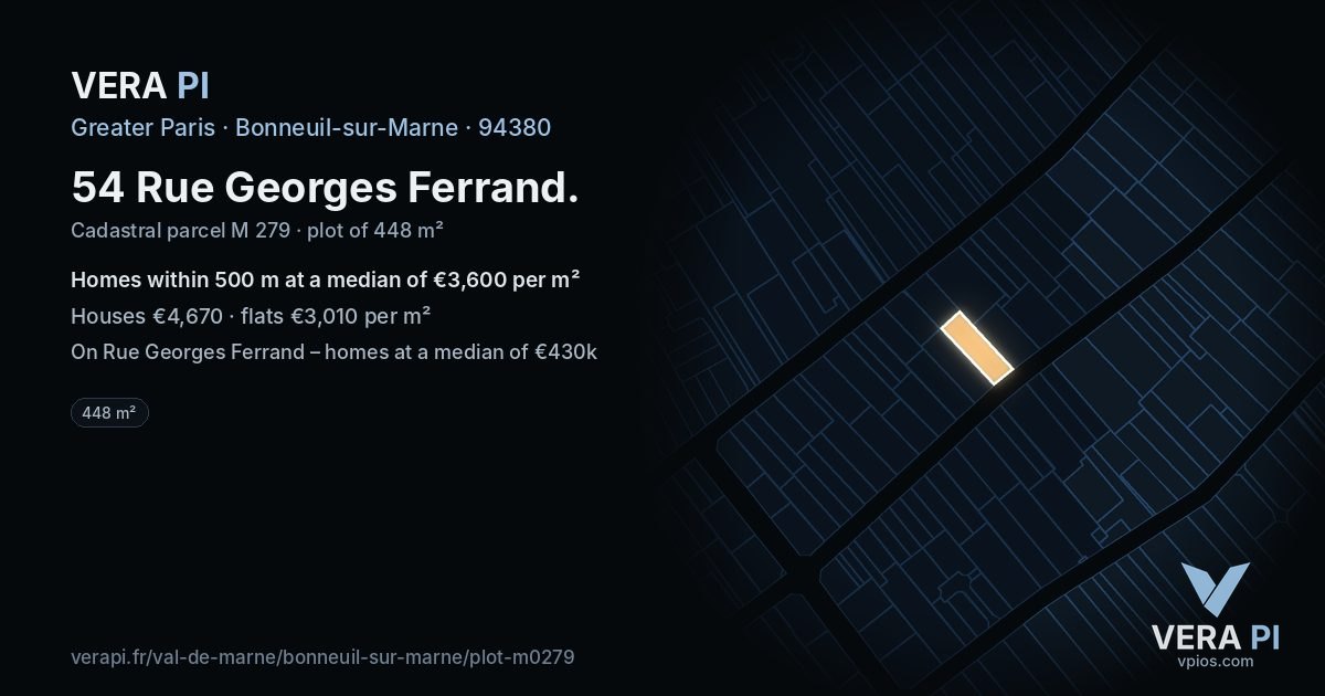 54 Rue Georges Ferrand, Bonneuil-sur-Marne at night – the plot lit, the parcels around coloured by the prices near them