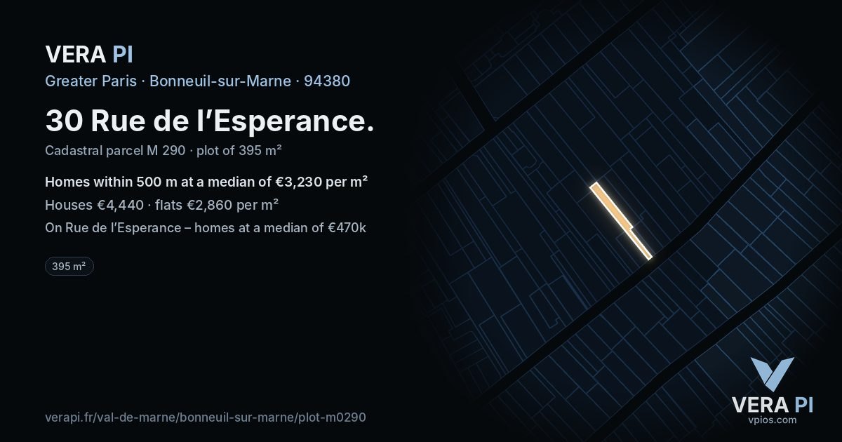 30 Rue de l’Esperance, Bonneuil-sur-Marne at night – the plot lit, the parcels around coloured by the prices near them