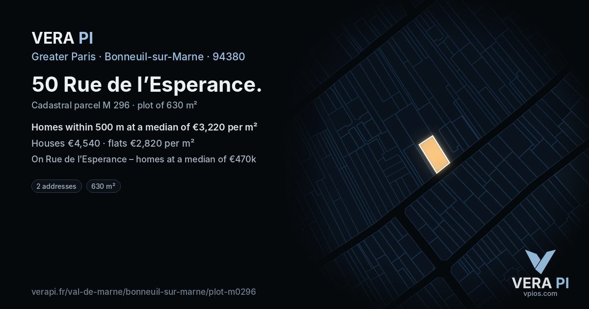 50 Rue de l’Esperance, Bonneuil-sur-Marne at night – the plot lit, the parcels around coloured by the prices near them