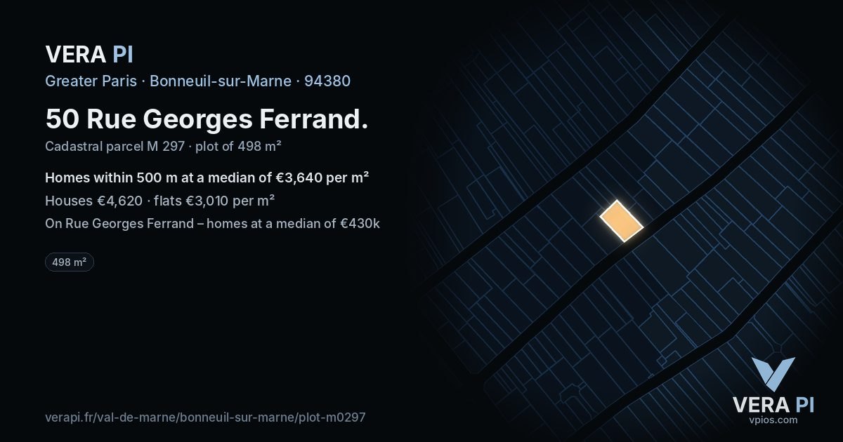 50 Rue Georges Ferrand, Bonneuil-sur-Marne at night – the plot lit, the parcels around coloured by the prices near them