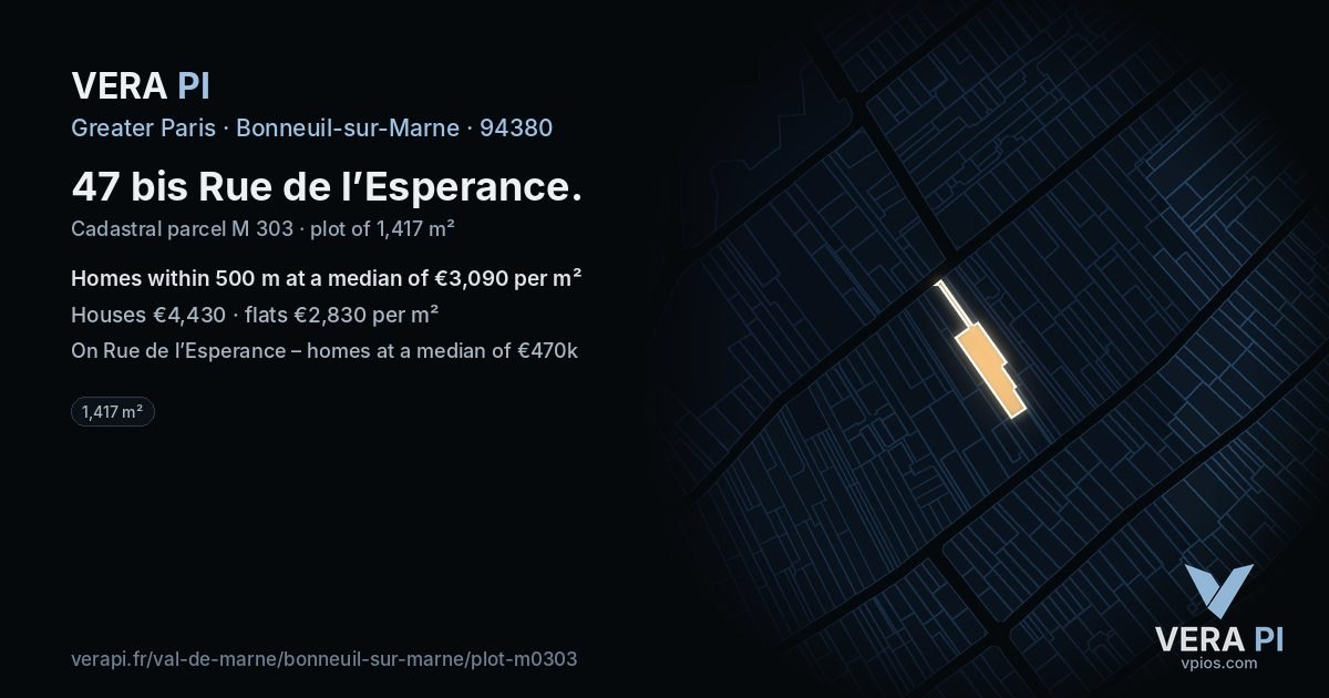 47 bis Rue de l’Esperance, Bonneuil-sur-Marne at night – the plot lit, the parcels around coloured by the prices near them