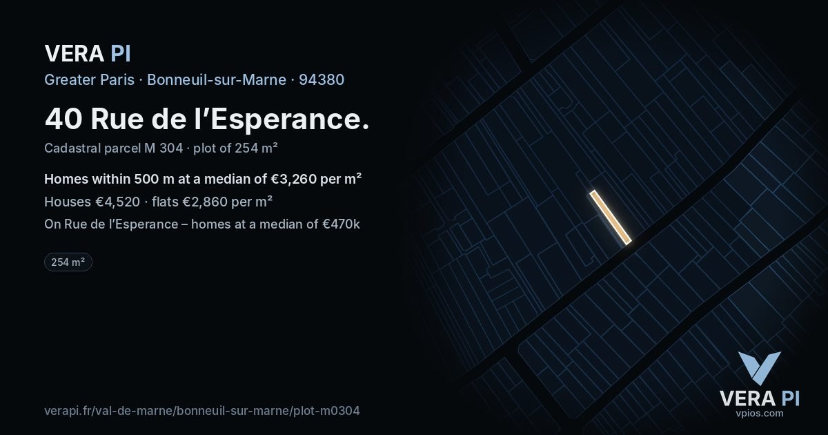 40 Rue de l’Esperance, Bonneuil-sur-Marne at night – the plot lit, the parcels around coloured by the prices near them