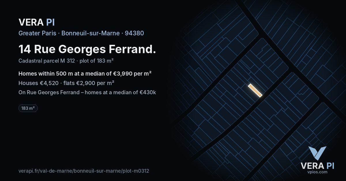 14 Rue Georges Ferrand, Bonneuil-sur-Marne at night – the plot lit, the parcels around coloured by the prices near them