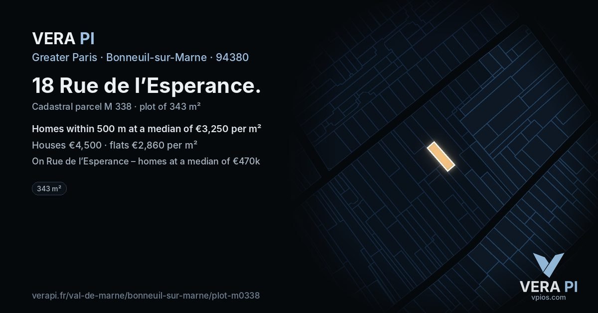 18 Rue de l’Esperance, Bonneuil-sur-Marne at night – the plot lit, the parcels around coloured by the prices near them