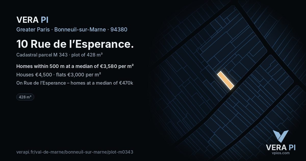 10 Rue de l’Esperance, Bonneuil-sur-Marne at night – the plot lit, the parcels around coloured by the prices near them