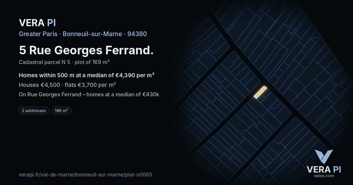 5 Rue Georges Ferrand, Bonneuil-sur-Marne at night – the plot lit, the parcels around coloured by the prices near them