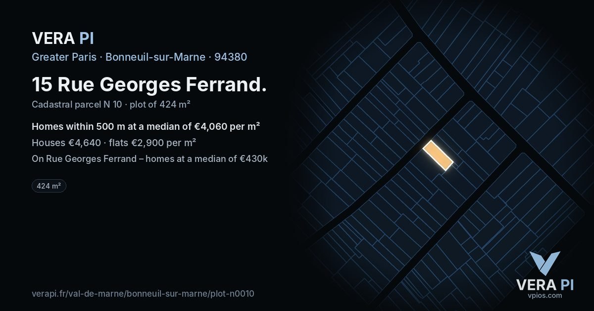 15 Rue Georges Ferrand, Bonneuil-sur-Marne at night – the plot lit, the parcels around coloured by the prices near them