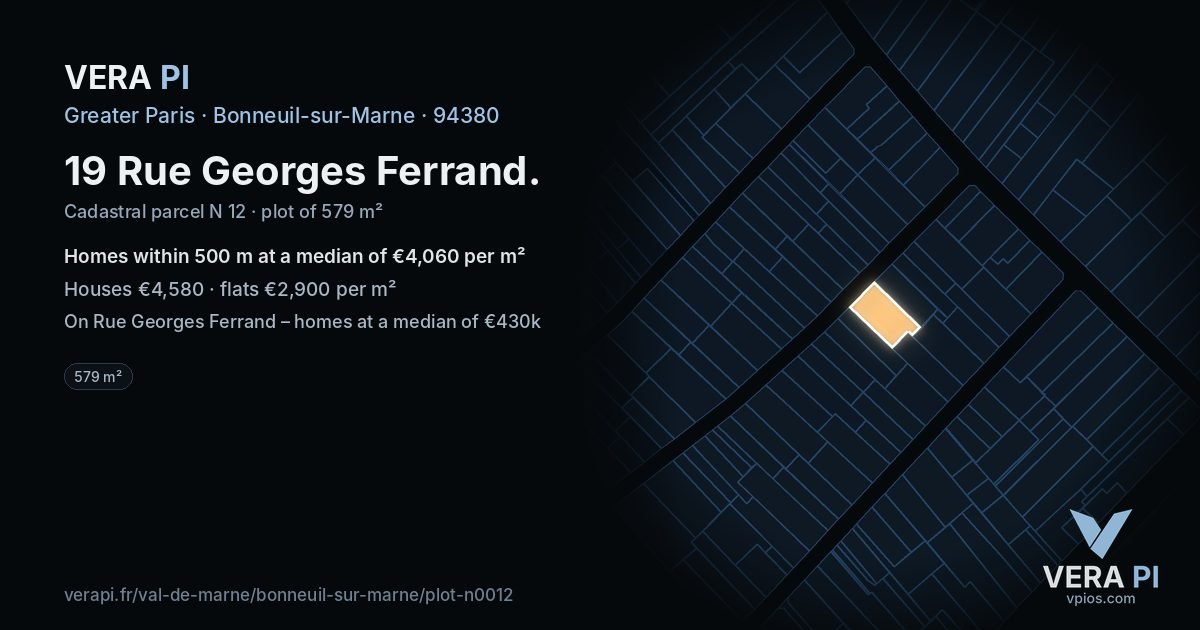 19 Rue Georges Ferrand, Bonneuil-sur-Marne at night – the plot lit, the parcels around coloured by the prices near them