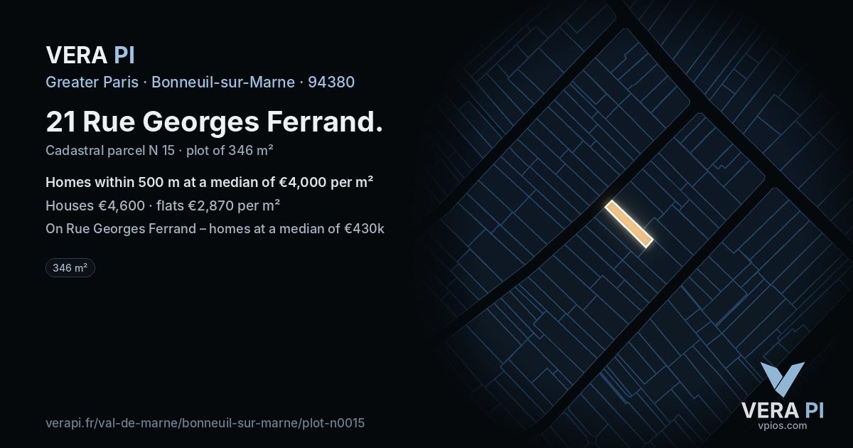 21 Rue Georges Ferrand, Bonneuil-sur-Marne at night – the plot lit, the parcels around coloured by the prices near them