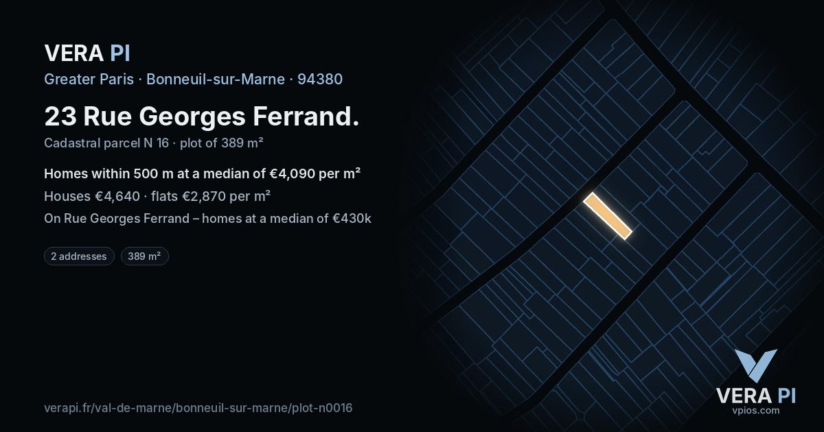 23 Rue Georges Ferrand, Bonneuil-sur-Marne at night – the plot lit, the parcels around coloured by the prices near them