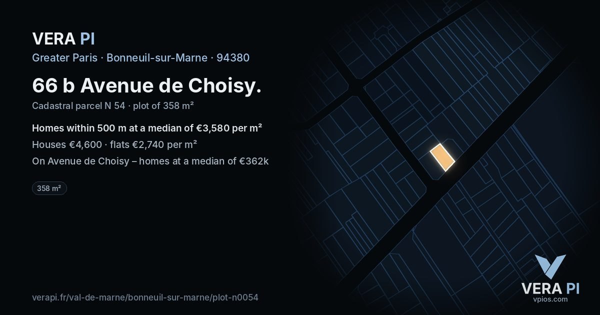 66 b Avenue de Choisy, Bonneuil-sur-Marne at night – the plot lit, the parcels around coloured by the prices near them