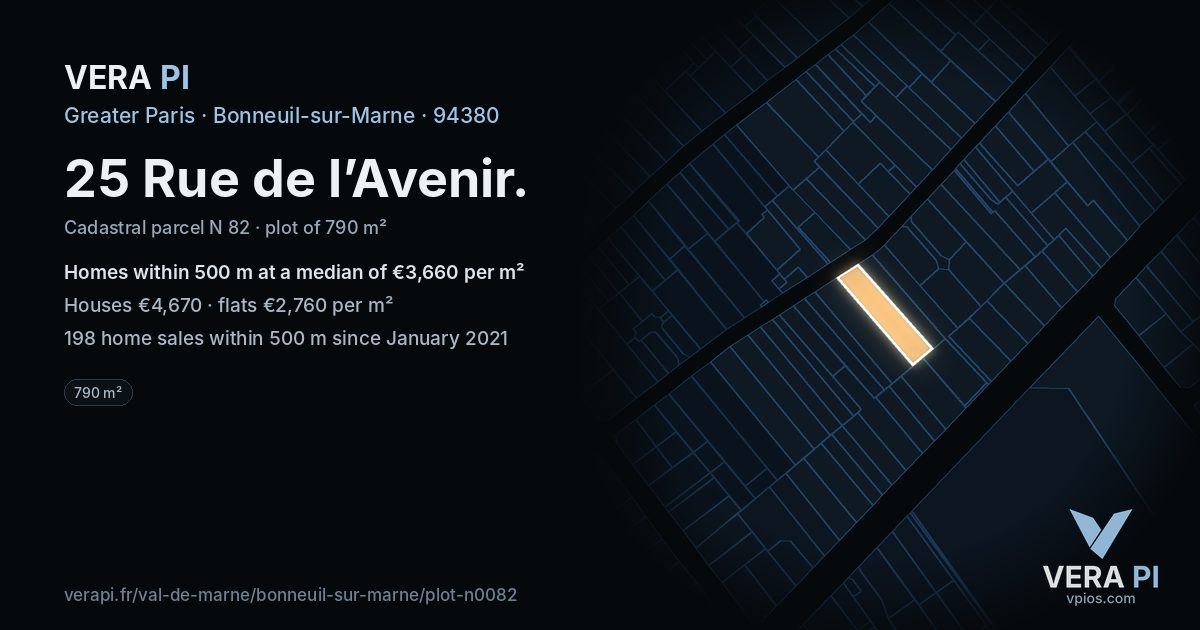 25 Rue de l’Avenir, Bonneuil-sur-Marne at night – the plot lit, the parcels around coloured by the prices near them