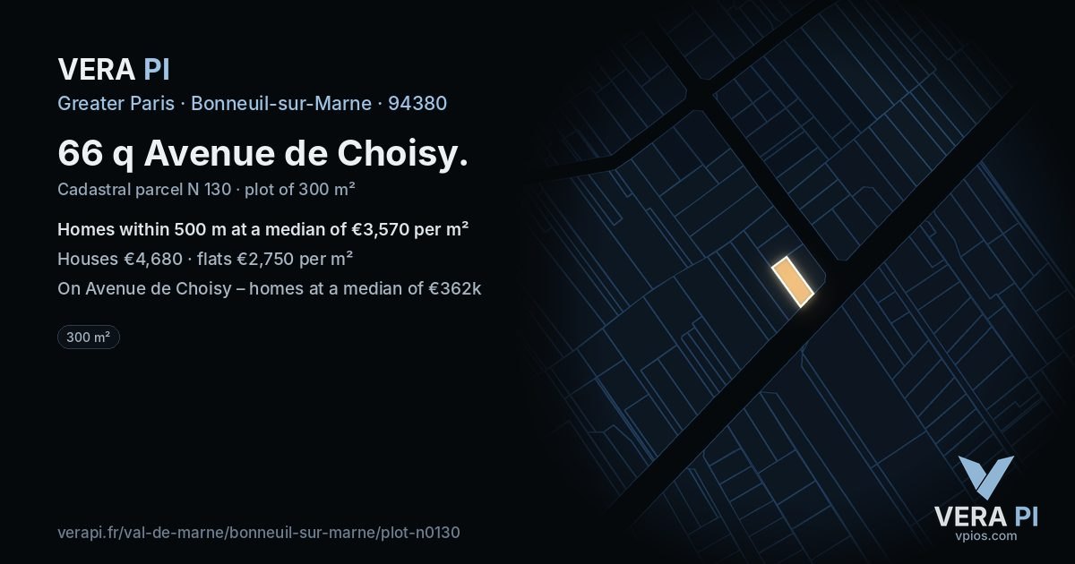 66 q Avenue de Choisy, Bonneuil-sur-Marne at night – the plot lit, the parcels around coloured by the prices near them