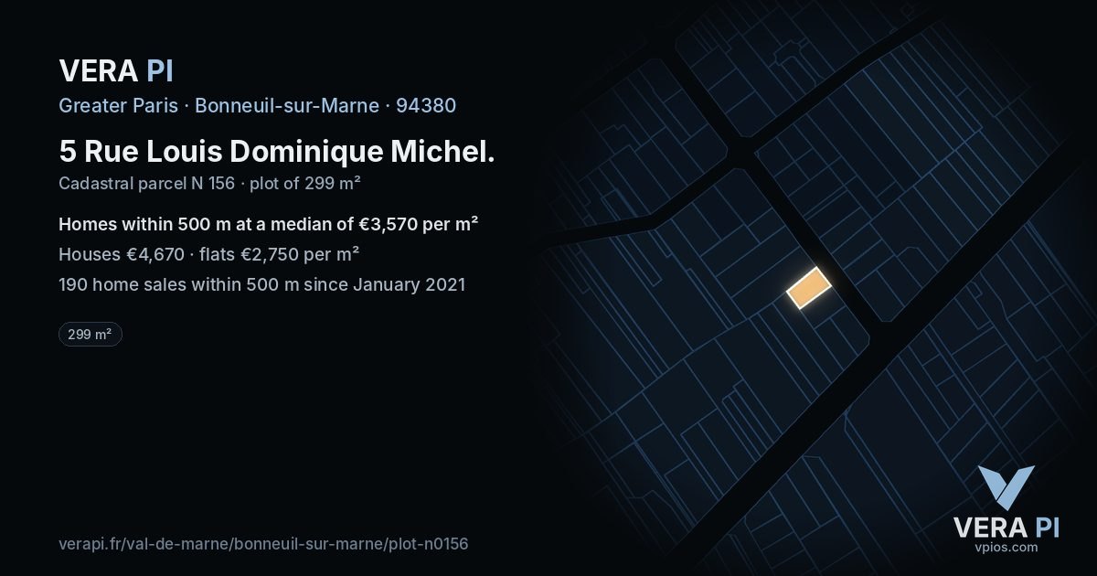 5 Rue Louis Dominique Michel, Bonneuil-sur-Marne at night – the plot lit, the parcels around coloured by the prices near them