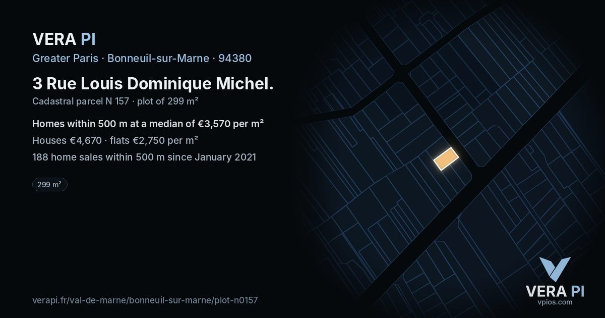 3 Rue Louis Dominique Michel, Bonneuil-sur-Marne at night – the plot lit, the parcels around coloured by the prices near them