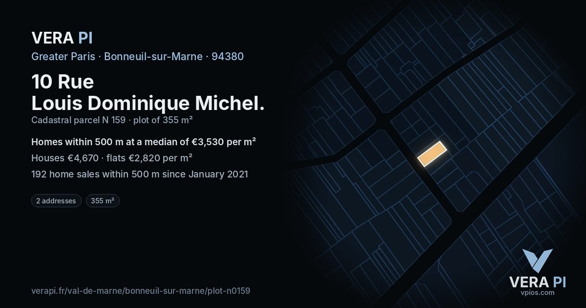 10 Rue Louis Dominique Michel, Bonneuil-sur-Marne at night – the plot lit, the parcels around coloured by the prices near them