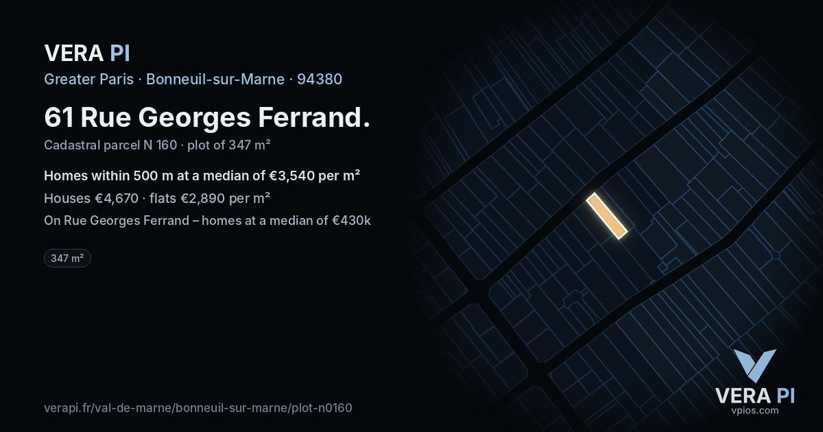 61 Rue Georges Ferrand, Bonneuil-sur-Marne at night – the plot lit, the parcels around coloured by the prices near them