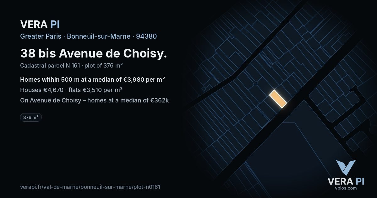 38 bis Avenue de Choisy, Bonneuil-sur-Marne at night – the plot lit, the parcels around coloured by the prices near them
