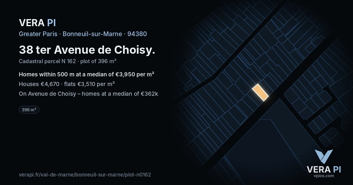 38 ter Avenue de Choisy, Bonneuil-sur-Marne at night – the plot lit, the parcels around coloured by the prices near them