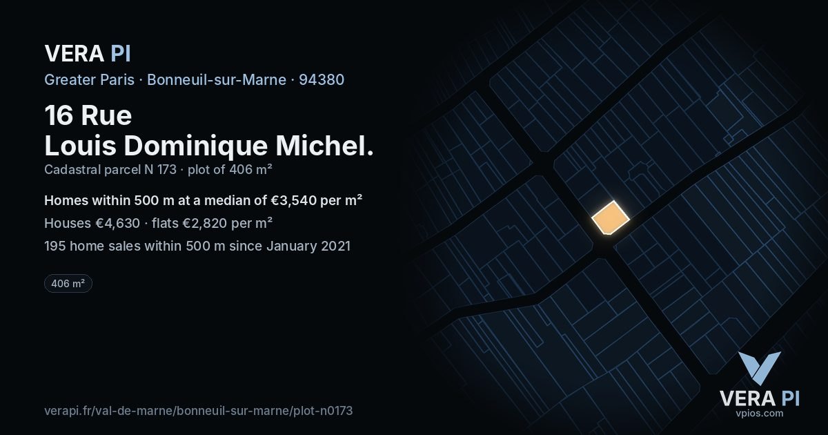 16 Rue Louis Dominique Michel, Bonneuil-sur-Marne at night – the plot lit, the parcels around coloured by the prices near them