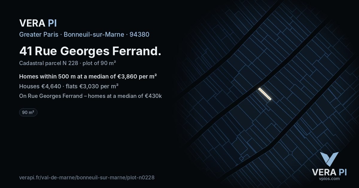 41 Rue Georges Ferrand, Bonneuil-sur-Marne at night – the plot lit, the parcels around coloured by the prices near them