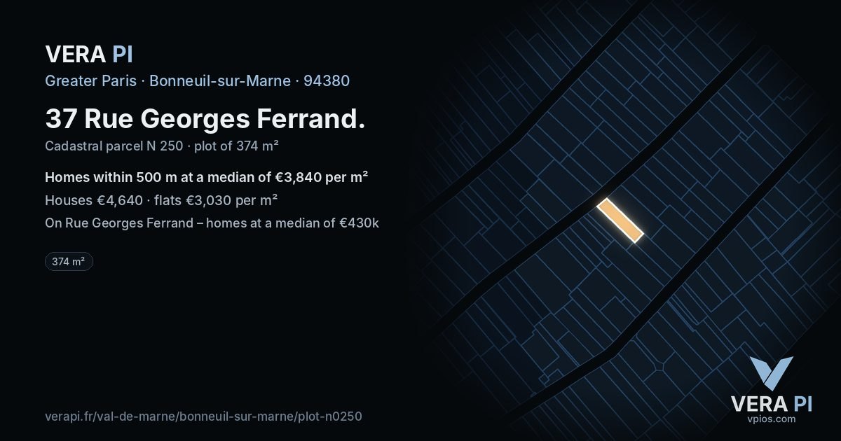 37 Rue Georges Ferrand, Bonneuil-sur-Marne at night – the plot lit, the parcels around coloured by the prices near them