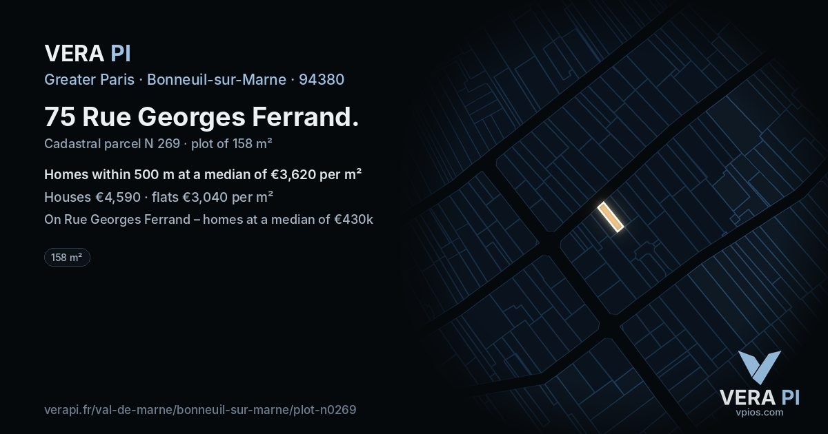 75 Rue Georges Ferrand, Bonneuil-sur-Marne at night – the plot lit, the parcels around coloured by the prices near them