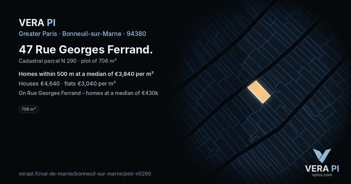 47 Rue Georges Ferrand, Bonneuil-sur-Marne at night – the plot lit, the parcels around coloured by the prices near them