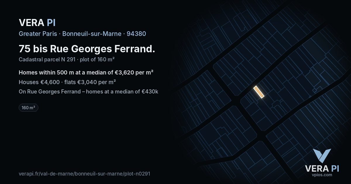 75 bis Rue Georges Ferrand, Bonneuil-sur-Marne at night – the plot lit, the parcels around coloured by the prices near them