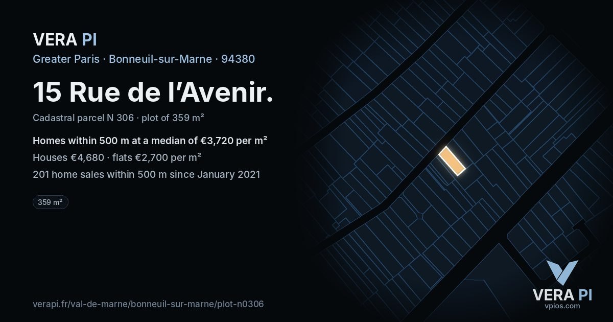 15 Rue de l’Avenir, Bonneuil-sur-Marne at night – the plot lit, the parcels around coloured by the prices near them