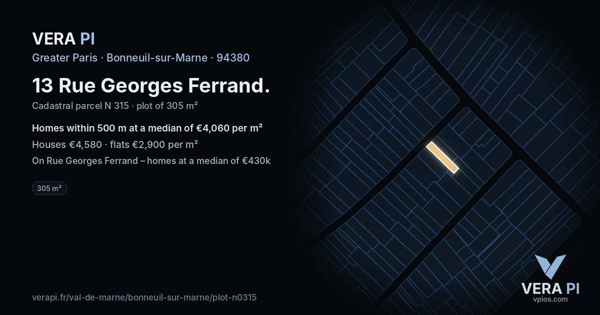 13 Rue Georges Ferrand, Bonneuil-sur-Marne at night – the plot lit, the parcels around coloured by the prices near them