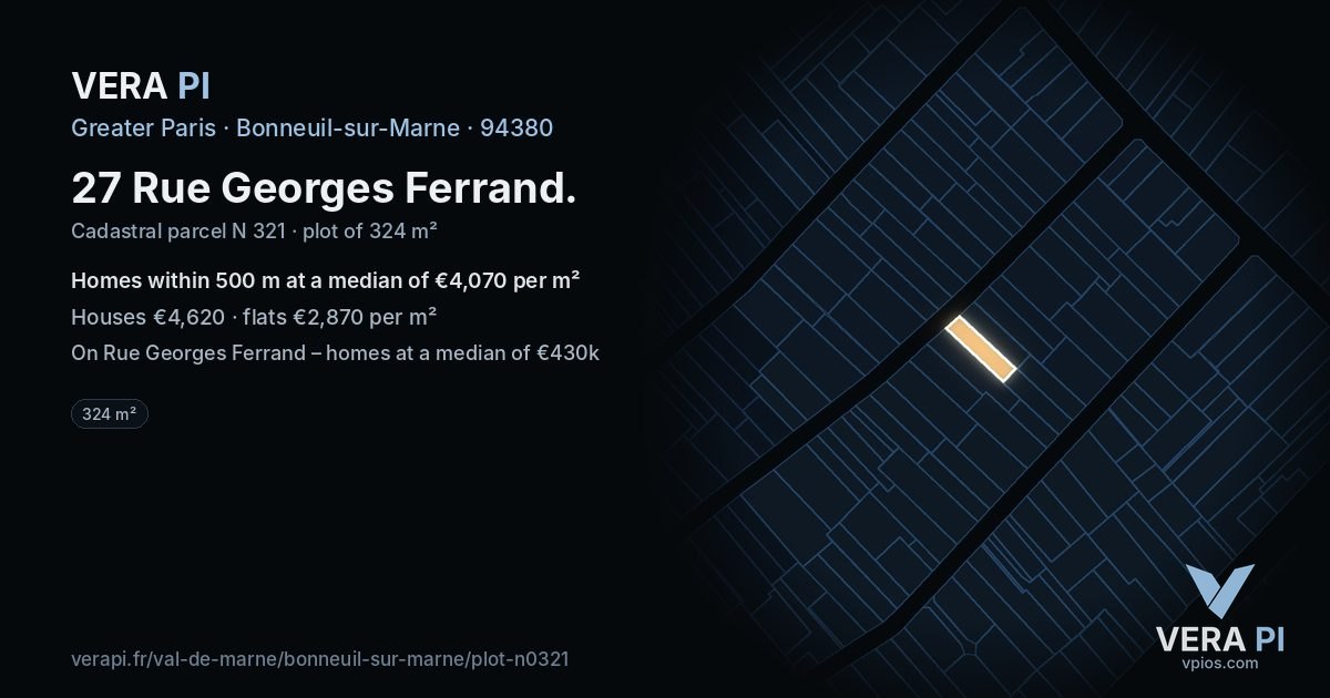 27 Rue Georges Ferrand, Bonneuil-sur-Marne at night – the plot lit, the parcels around coloured by the prices near them