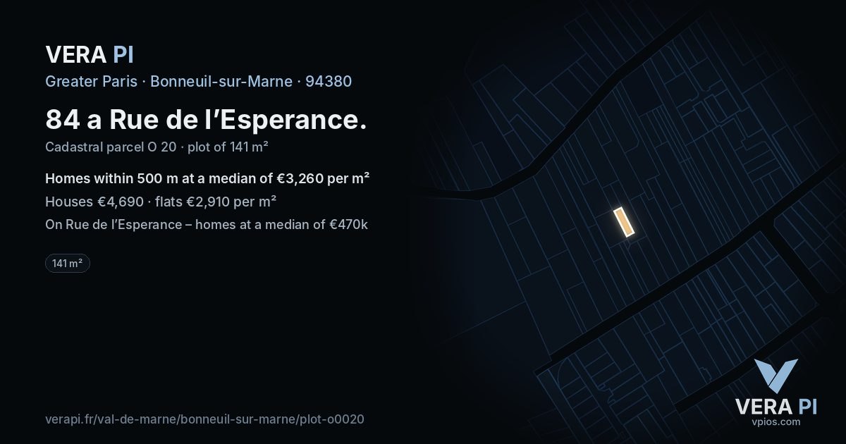 84 a Rue de l’Esperance, Bonneuil-sur-Marne at night – the plot lit, the parcels around coloured by the prices near them