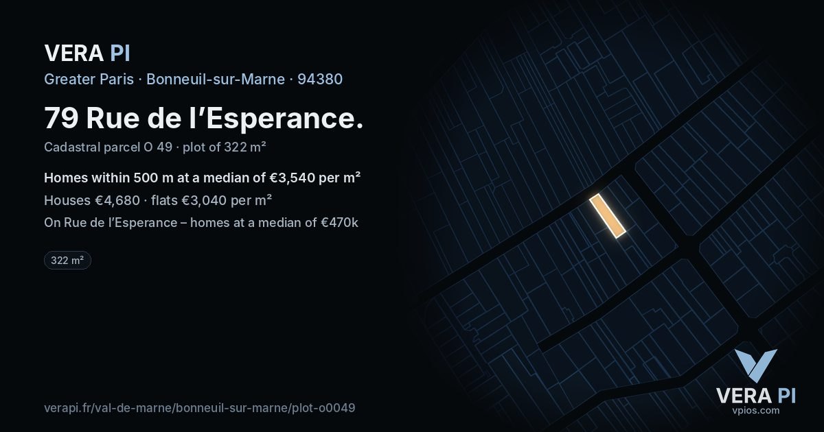 79 Rue de l’Esperance, Bonneuil-sur-Marne at night – the plot lit, the parcels around coloured by the prices near them