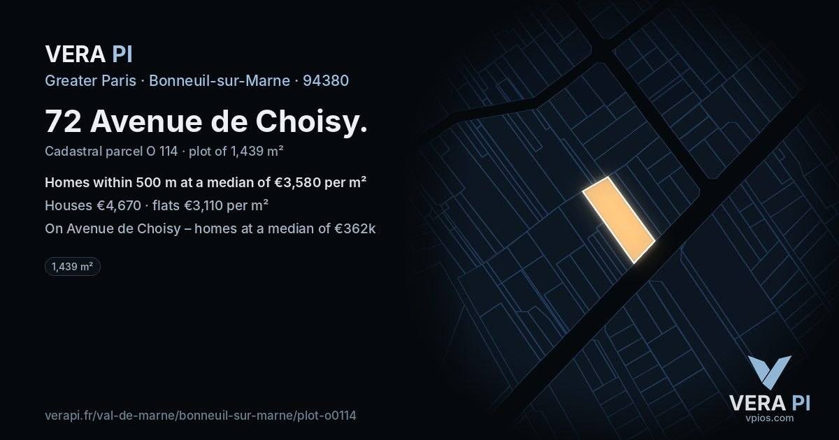 72 Avenue de Choisy, Bonneuil-sur-Marne at night – the plot lit, the parcels around coloured by the prices near them