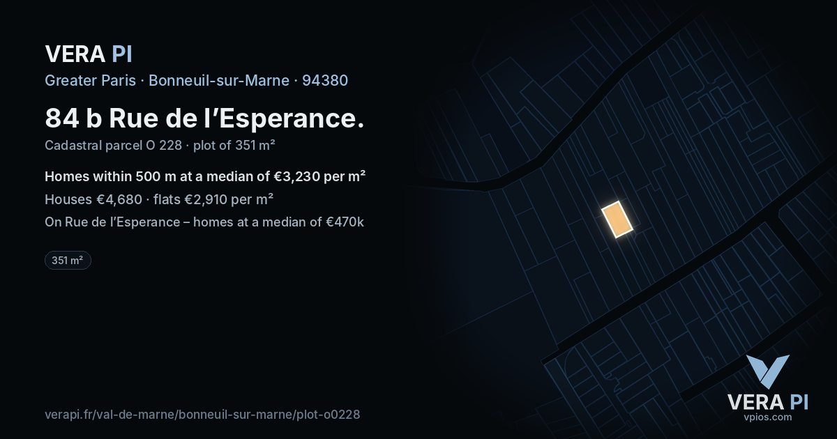 84 b Rue de l’Esperance, Bonneuil-sur-Marne at night – the plot lit, the parcels around coloured by the prices near them
