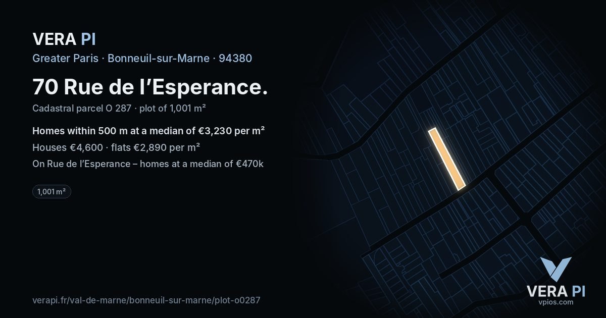 70 Rue de l’Esperance, Bonneuil-sur-Marne at night – the plot lit, the parcels around coloured by the prices near them