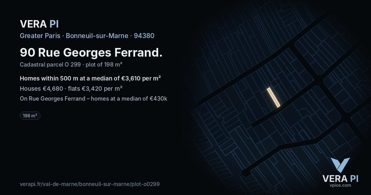 90 Rue Georges Ferrand, Bonneuil-sur-Marne at night – the plot lit, the parcels around coloured by the prices near them
