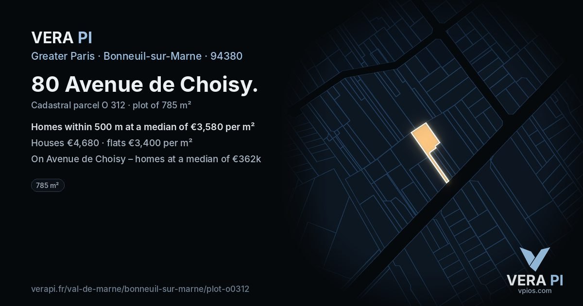 80 Avenue de Choisy, Bonneuil-sur-Marne at night – the plot lit, the parcels around coloured by the prices near them
