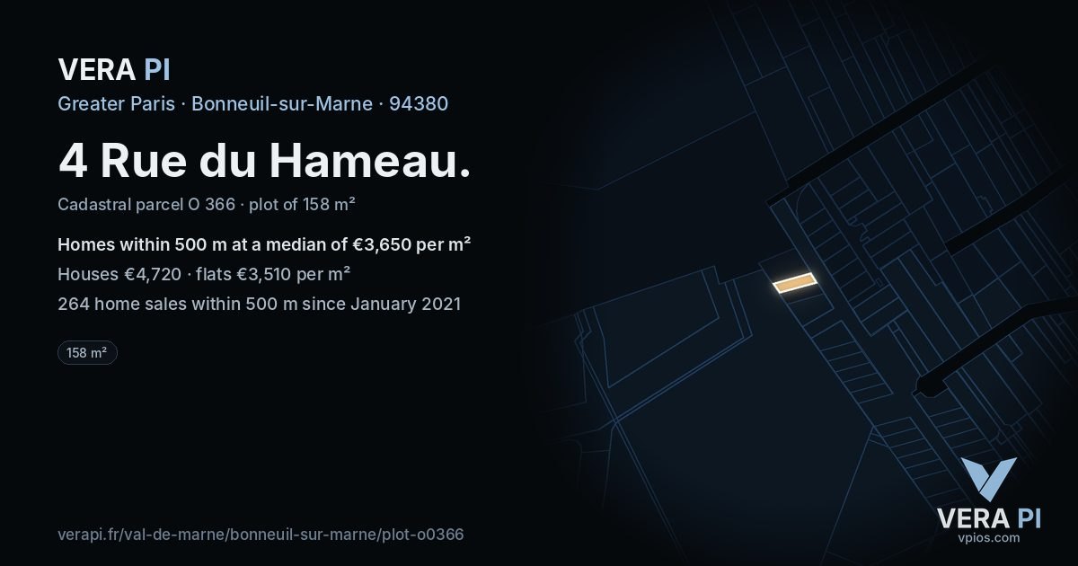 4 Rue du Hameau, Bonneuil-sur-Marne at night – the plot lit, the parcels around coloured by the prices near them