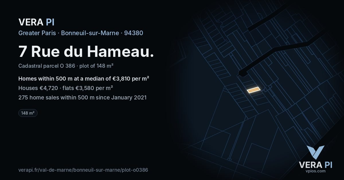 7 Rue du Hameau, Bonneuil-sur-Marne at night – the plot lit, the parcels around coloured by the prices near them