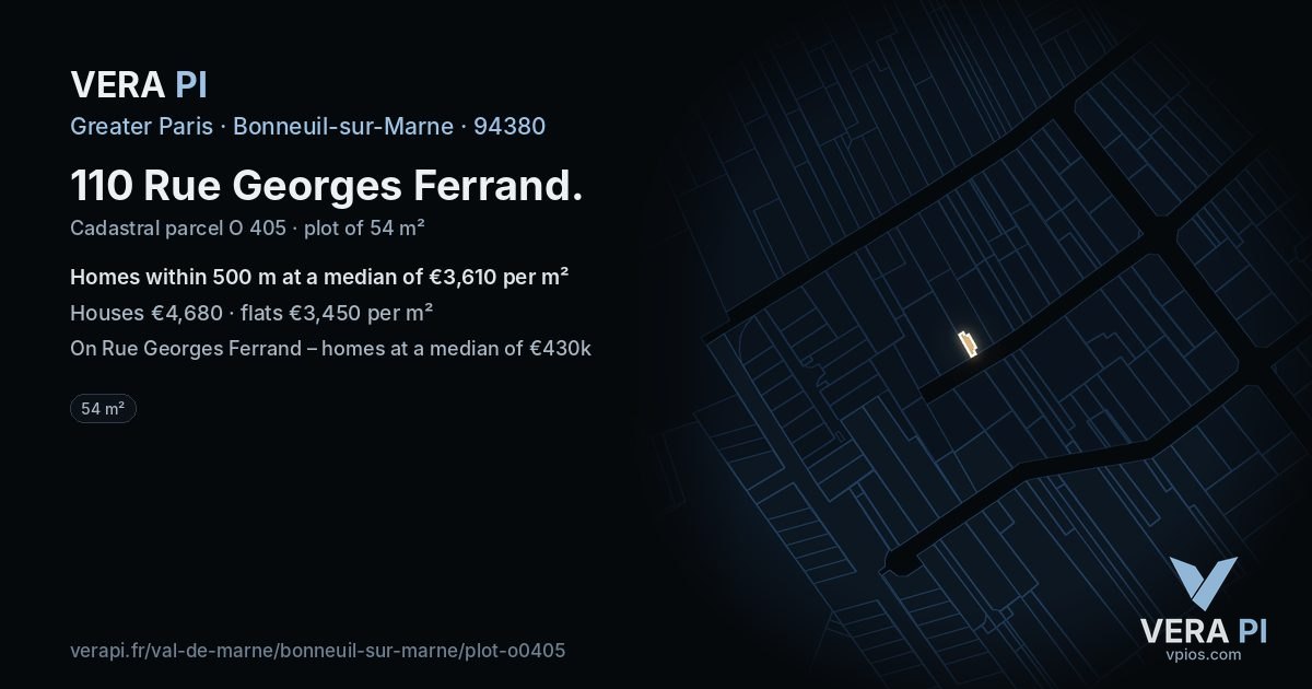 110 Rue Georges Ferrand, Bonneuil-sur-Marne at night – the plot lit, the parcels around coloured by the prices near them