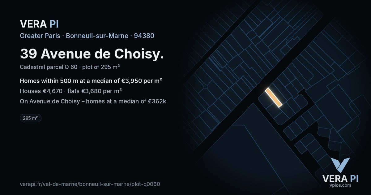 39 Avenue de Choisy, Bonneuil-sur-Marne at night – the plot lit, the parcels around coloured by the prices near them