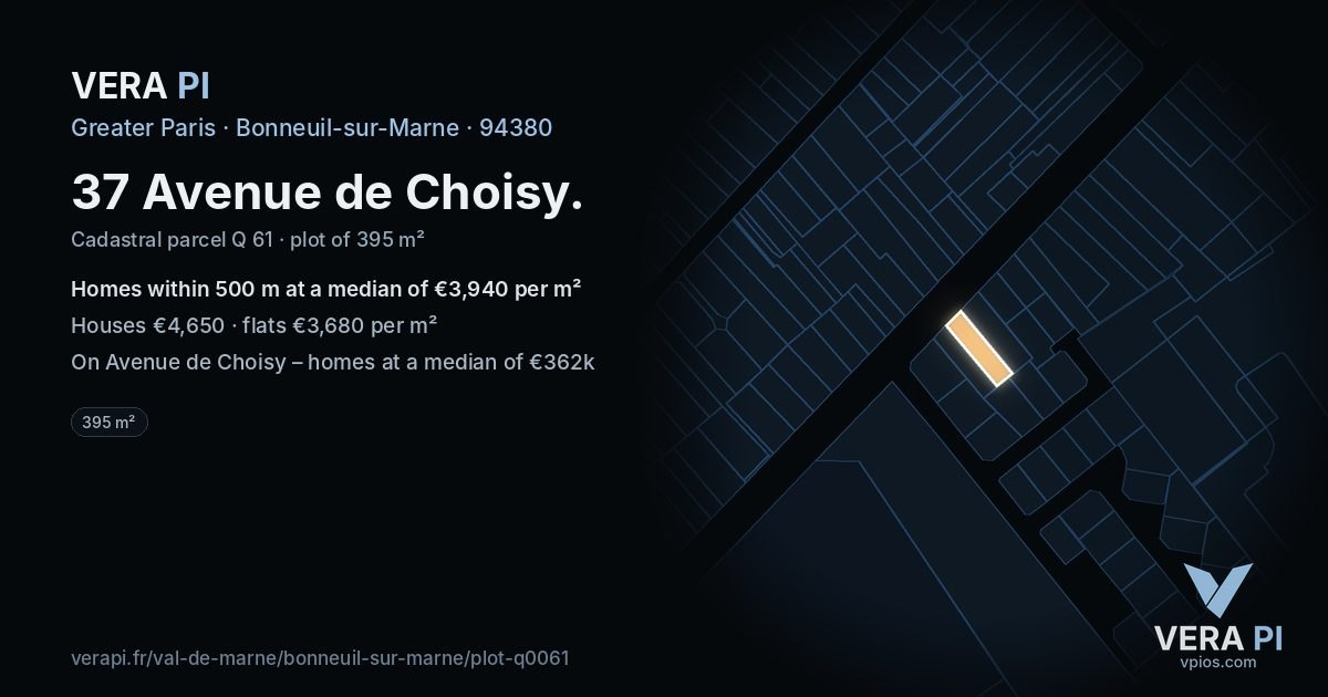 37 Avenue de Choisy, Bonneuil-sur-Marne at night – the plot lit, the parcels around coloured by the prices near them